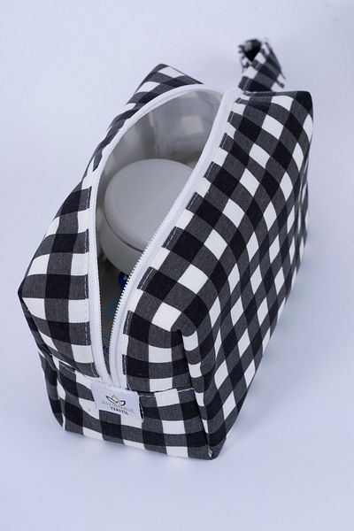 ALTINPAMUK Geanta de machiaj Gingham negru Multifunctional marime mare