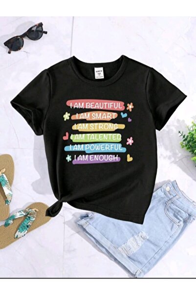 MAGORS Tricou cu decolteu rotund cu cuvinte colorate Style-X pentru adolescenți și copii
