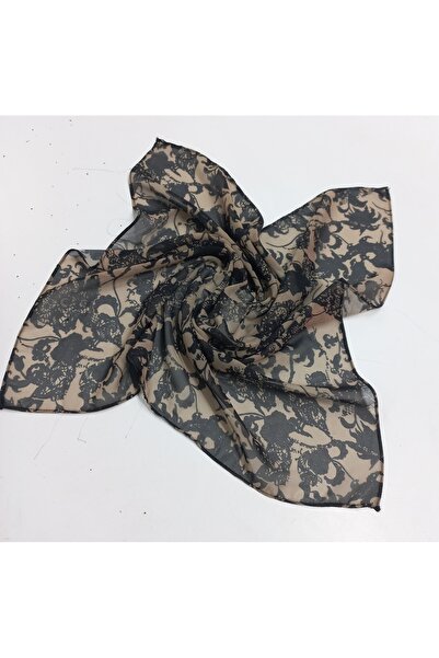 es moda shop Μπεζ-Μαύρο Φουλάρι σιφόν με σχέδιο Alaina