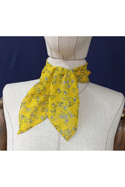 es moda shop Alaina Desenli Şifon Fular Eşarp Sarı-gri