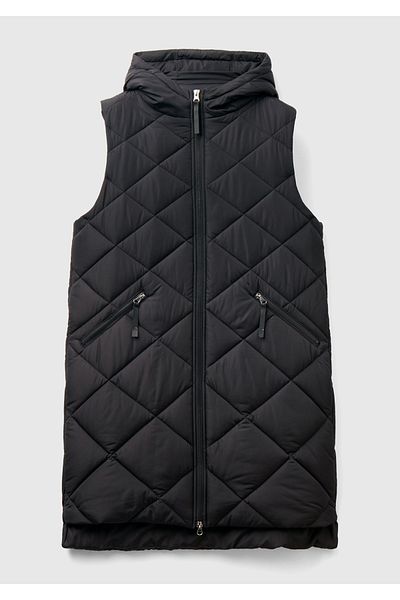 United Colors of Benetton Black Long Quilted Women's Coat - Sleeveless