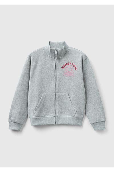 United Colors of Benetton Benetton Printed Gray Melange Girls' Sweatshirt