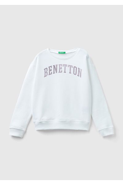 United Colors of Benetton Hanorac alb Benetton scris pentru fete