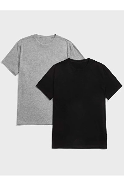 Deocept Tricou de bază oversize pentru bărbați, negru și gri, 2 culori