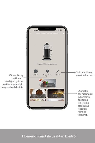 HOMEND Smart Royaltea Plus 2 in 1 Automatic Tea and Turkish Coffee Machine Wifi Matte Black