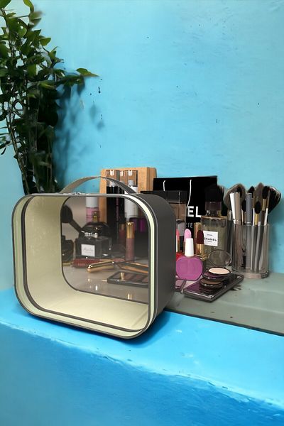 minufco Vegan Leather Transparent Suitcase - Organizer Suitcase, Makeup Brush, Cosmetic Travel Bag