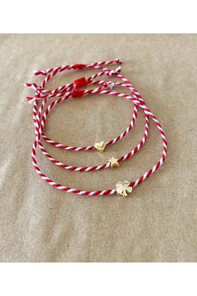 Stoneday Red White Martenitska Gold Star Clover Heart Figured Rope Bracelet