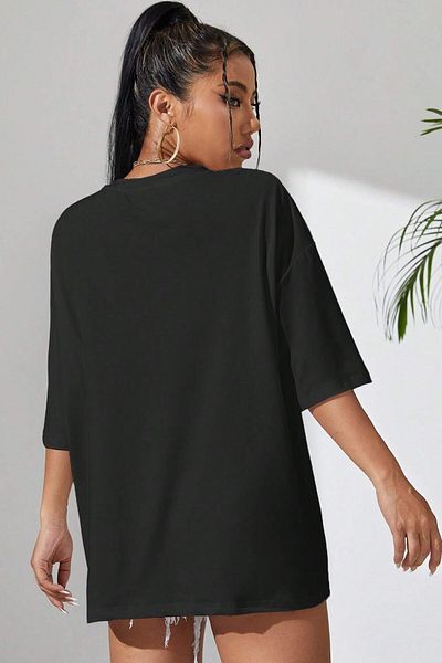 MODAGEN Μπλουζάκι Unisex Black Crew Neck Oversize Emoji Printed T-Shirt