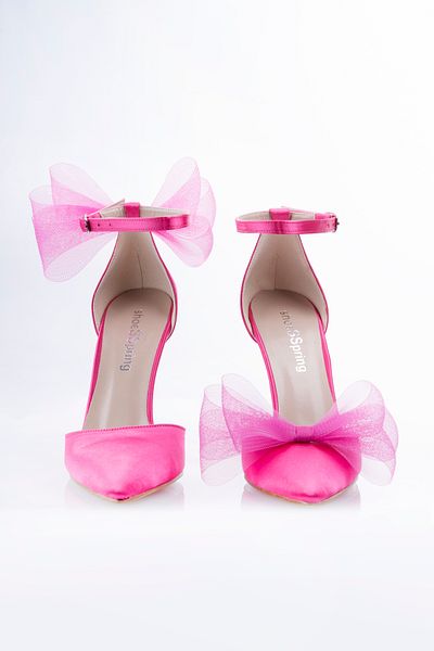 İnce Topuk Fuchsia bow 8 cm heel satin evening shoes