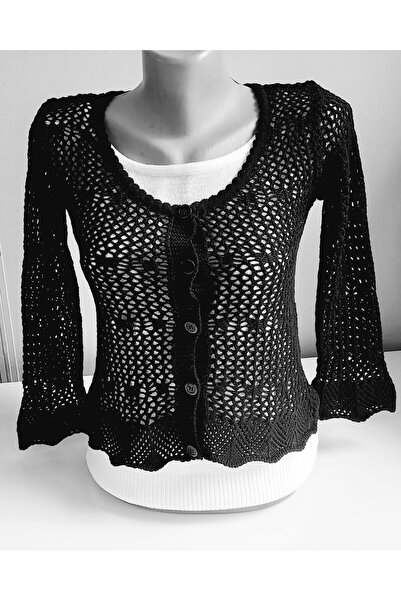 SİNAY TRİKO سترة نسائية قصيرة منقوشة بالزهور مجوفة