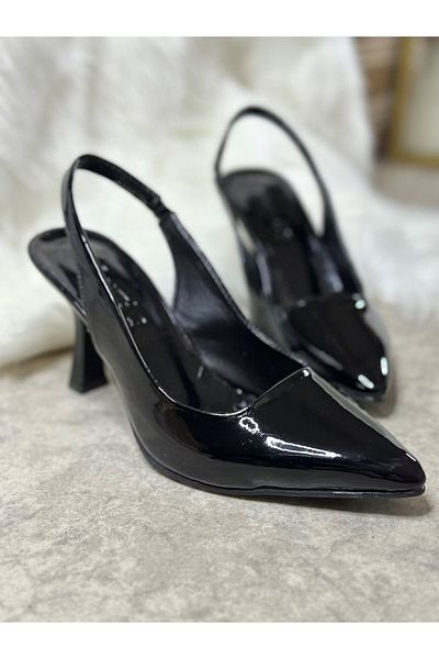 İmerShoes Ежедневни дамски тънки токчета с остри пръсти без шарки, модел на черна лачена вечерна рокля 101B