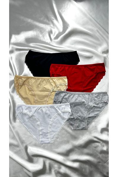 Clara Butik Chiloți moale din dantelă pentru femei, pachet de 5 bikini din țesătură din bumbac, lycra (3051)