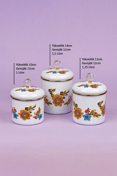Glore Lorena White Enamel 3-Piece Jar - Spice Jar Set