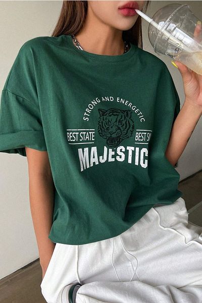 MODAGEN Μπλουζάκι Unisex Nefti Green Bicycle Collar Majestic με στάμπα oversize