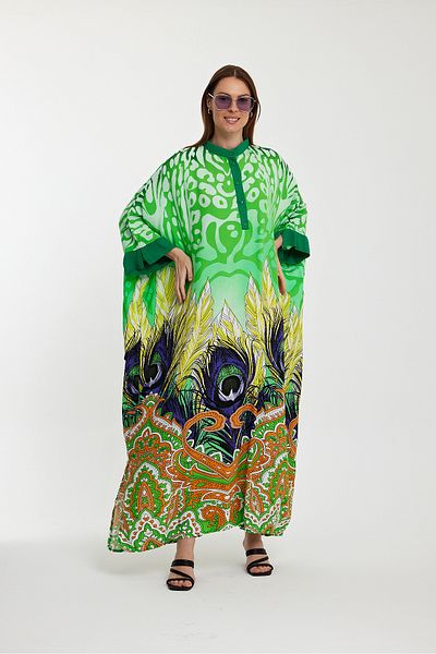 Denismoda Vp1037 Judge Collar Patterned Loose Plus Size Dress Green