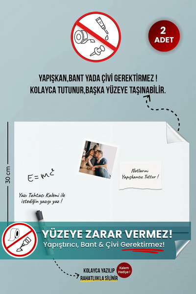 Pi Papers Yapışkansız Tutunabilen 2 Adet Beyaz Akıllı Kağıt 50x70, Beyaz Yazı Tahtası, Sihirli Kağıt Pano