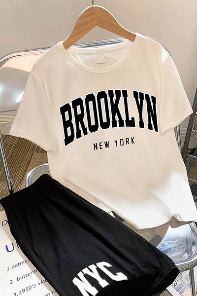 MODAGEN Unisex Brooklyn εμπριμέ μπλουζάκι και σορτς σετ 2 τμχ