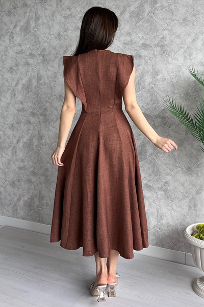 GÜLSELİ Καφέ Γυναικείο φόρεμα με λαιμόκοψη