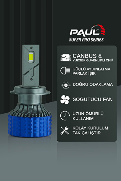PAULLED Paul Süper Pro H7 24.000 Lümen Güç Şimşek Etkili Odaklı Ufuk Çizgili Csp Led 1 Yıl Garanti