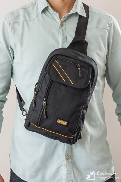 mygeppetobag Piept cu umăr încrucișat cu spate, unisex, neagră, cu curea impermeabilă