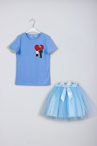 MYADA Set combinat de tricou cu fustă imprimată Ataturk cu inimă de sezon nou