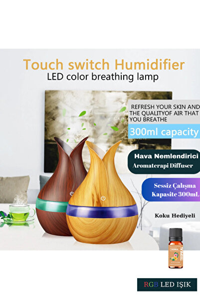 Sarftech Difüzörü Buhar Ultrasonik Hava Nemlendirici Aromatik Oda Kokusu 7 Renk Led Işıklı 300 Ml Soğuk