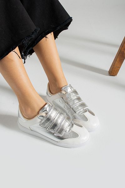 İnan Ayakkabı Adidași și pantofi sport pentru femei, alb/argintiu (3,5 cm)