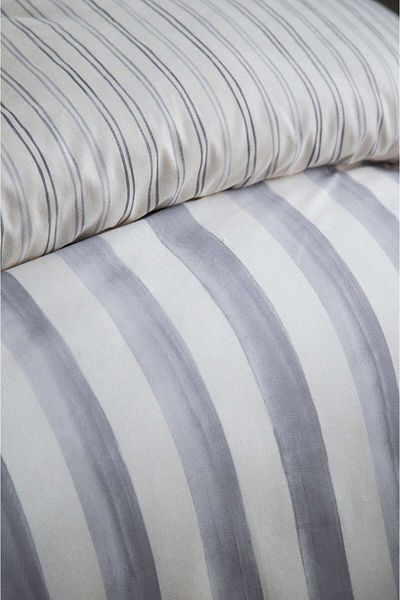 Apricitas HOME Σετ Παπλωματοθήκη από 100% βαμβάκι Muslin Collection Stripe Grey διπλό κάλυμμα κρεβατιού