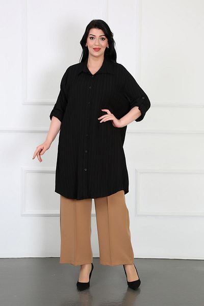 By Alba Collection Women's Black Wrap Fabric Large Size Tunic