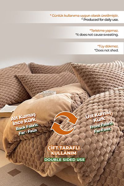 Evlen Home Collection Double (Sided) Personality Fur Quilt Filled Plush Soft Soft Bedspread 1 Piece Set Tri Brown