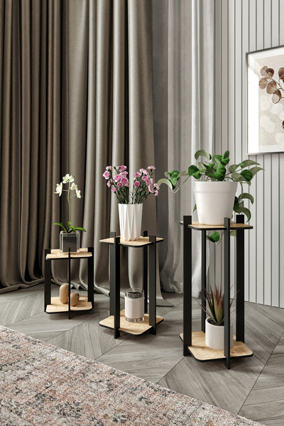 messer 3-Piece Flower Pot Flower Pot Square Sapphire Oak Set