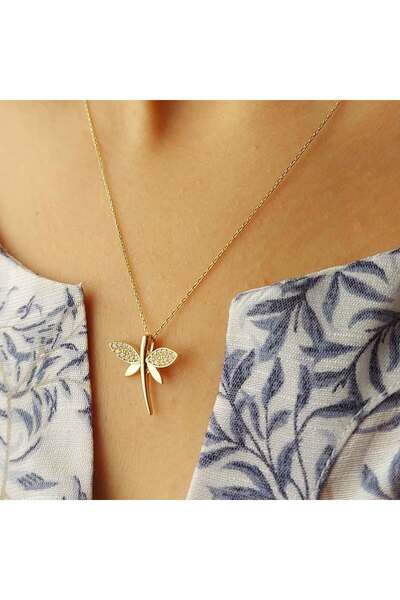 FIRAT KUYUMCULUK 14 Ayar Altın Taşlı Yusufçuk Kolyesi 2.20 Gram 45 Cm Hayalet...