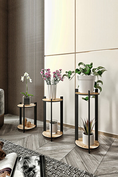 messer 3-Piece Flower Pot Round Sapphire Oak Set