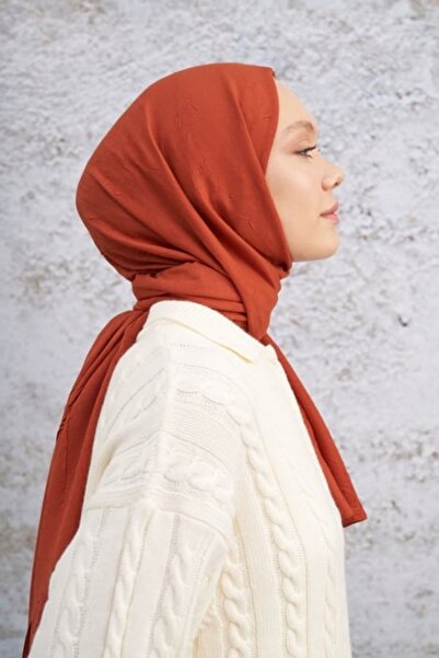 ARMANDA Brick Color Bamboo Crochet Shawl