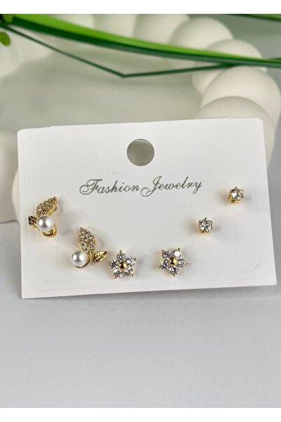 JustGAF طقم أقراط ذهبي/ذهبي اللون مكون من 3 أزواج