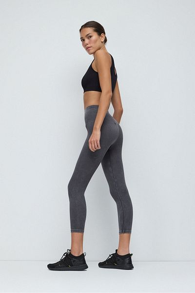 No Matter What Charcoal High-Waisted Ribbed Stretch Sports Leggings