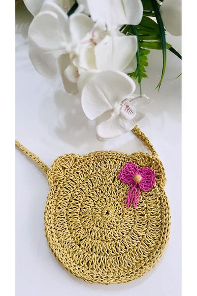 PİNKBAG حقيبة معكرونة مصنوعة يدويًا مع قطة من القش وشريط وردي