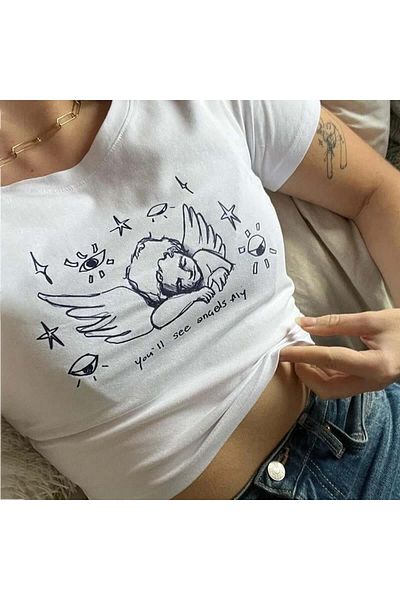 Toum Blunt Blunt Blunt, cu imprimeu înger, crop