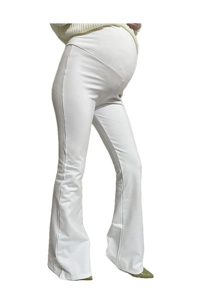 Modoo Tekstil WHITE Maternity Spanish Leg Trousers with Diving Fabric