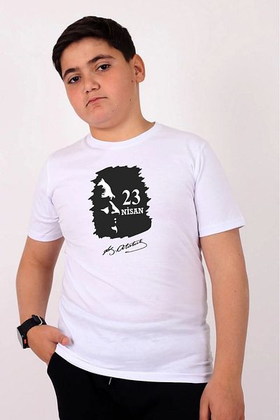 Çiggo Kids Tricou pentru copii din bumbac cu imprimeu Ataturk și steagul turcesc pentru fete și băieți (unisex)