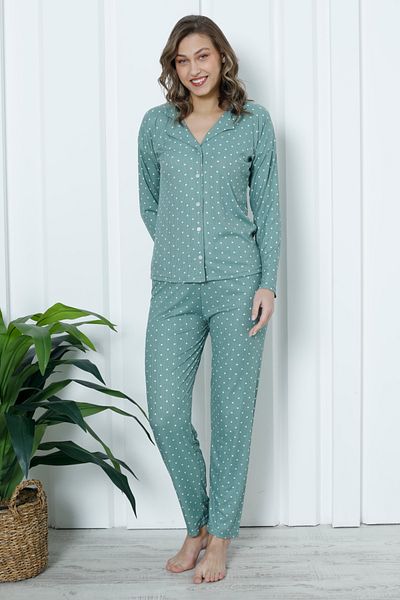 Wordex Set de pijamale de damă din lycra cu mâneci lungi cu nasturi Mr 1001 Pegasus