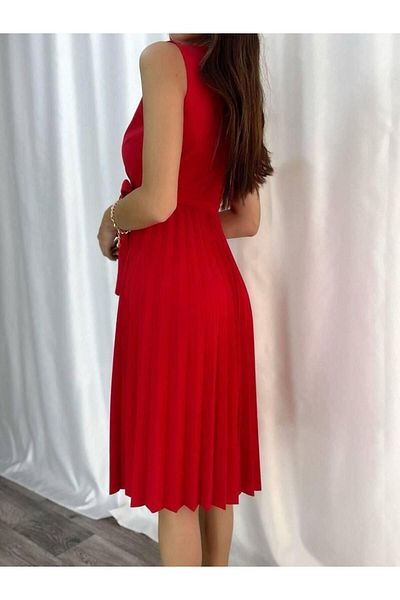 rengamoda Sacou Dama Guler Fusta Plisata Cu Curea Rochie Crep Colorata