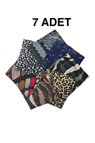nazipek 7'li Set Karışık Desen Flamlı Pamuklu Yazma Eşarp 100x100cm Leopar Ze...