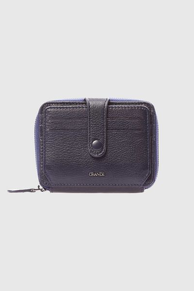 Grande 739 Genuine Leather Horizontal Card Holder with Zipper and Snap Fastener Arsel Navy Blue