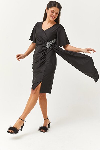 Ebsumu Rochie de seară și rochie de absolvire neagră din satin pentru femei d...