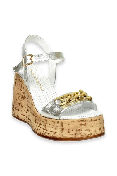 Mammamia D24Ys-1415Z Silver Wedge Heel Women's Sandals