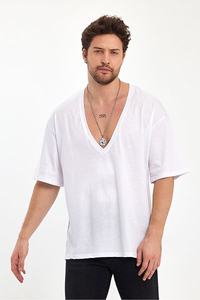 BABBOSS Deep V-Neck Short Sleeve Super Oversize Cut T-Shirt