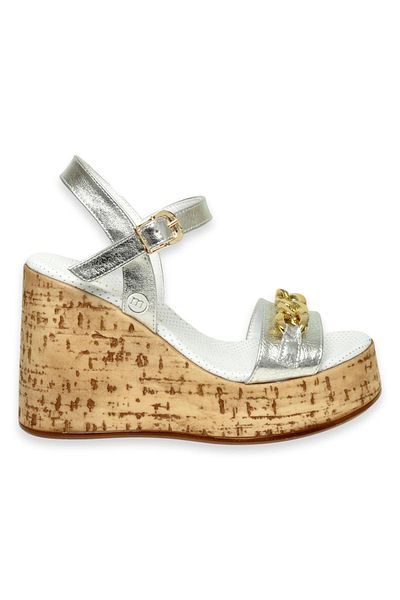 Mammamia D24Ys-1415Z Silver Wedge Heel Women's Sandals