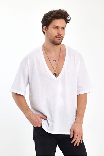 BABBOSS Deep V-Neck Short Sleeve Super Oversize Cut T-Shirt