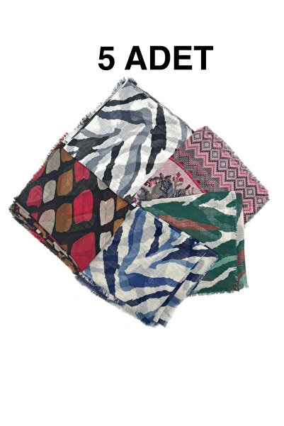 nazipek 5'li Set Karışık Desen Flamlı Pamuklu Yazma Eşarp 100x100cm Leopar Ze...